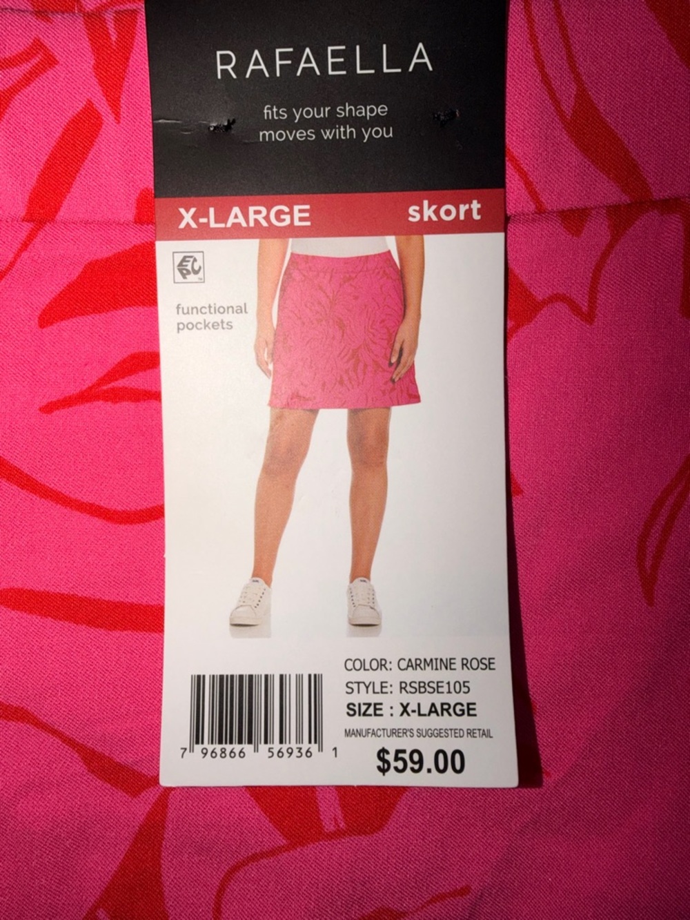 NWT - Rafaella Hot Pink with Red Tropical Skort - Size XL - Picture 3 of 10